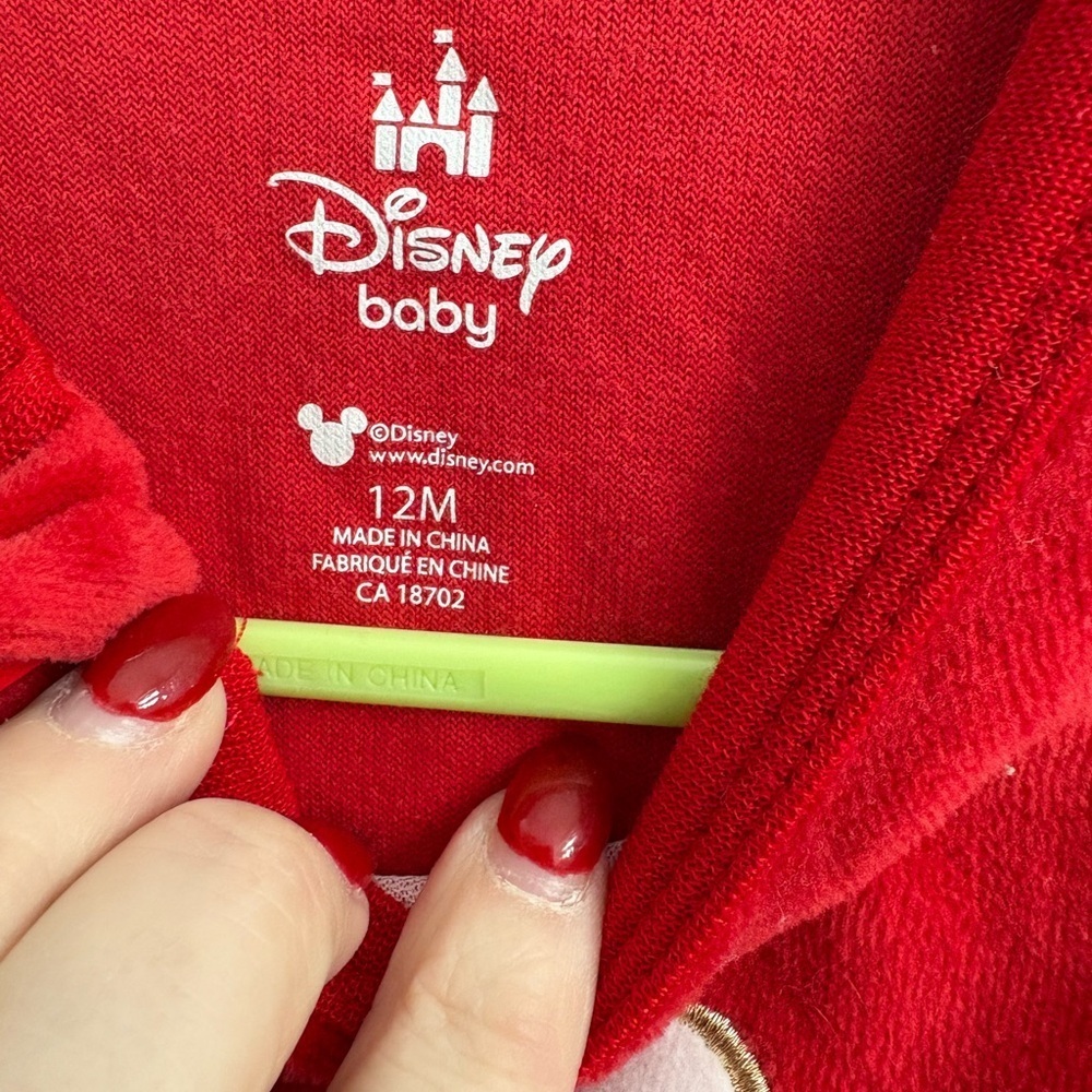 Disney Baby Minnie Mouse Red Fleece Footed Pajamas 12M Cozy Zip Sleeper - Picture 2 of 2
